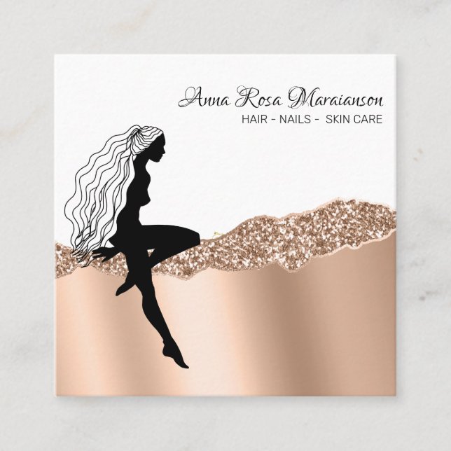 *~* Chic Rose Gold Long Hair Goddess Frau Quadratische Visitenkarte (Vorderseite)