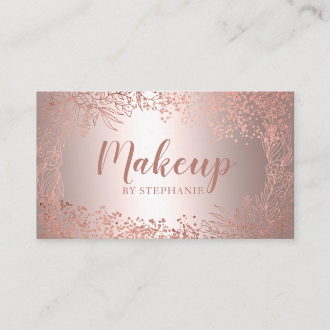 Chic Rose Gold-Metallfolie Blumenschminke Visitenkarte (Vorderseite)