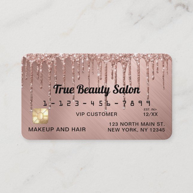 Chic Rose Gold Metallic Glitzer Tropfen Credit Visitenkarte (Vorderseite)