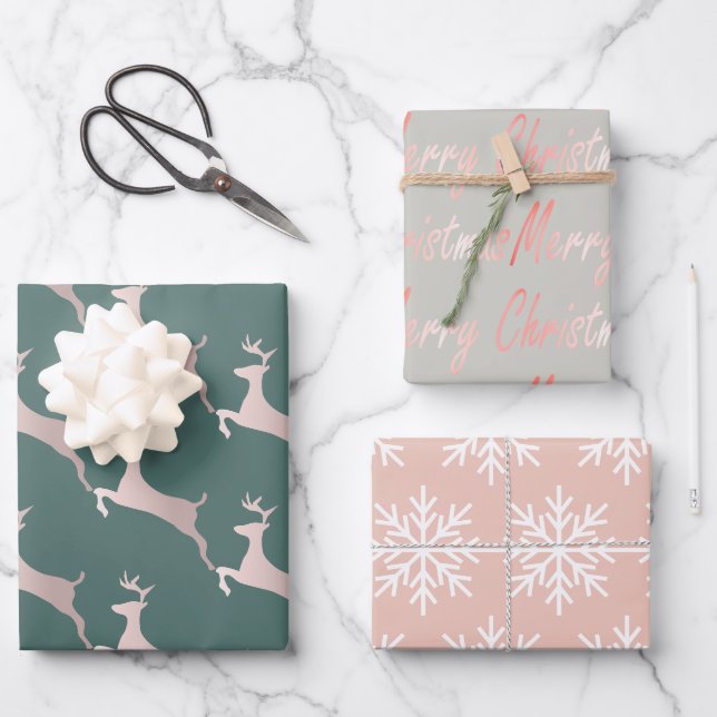 Chic Rose Gold Metallic Pink Script Gray Rentier Geschenkpapier Set (Vorderseite)