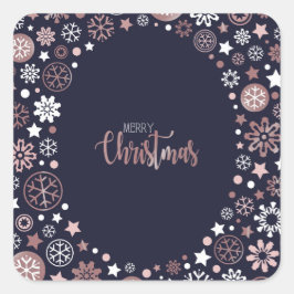 Chic Rose Gold Metallische Winterschneeflocken Quadratischer Aufkleber