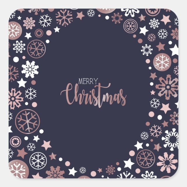 Chic Rose Gold Metallische Winterschneeflocken Quadratischer Aufkleber (Vorderseite)