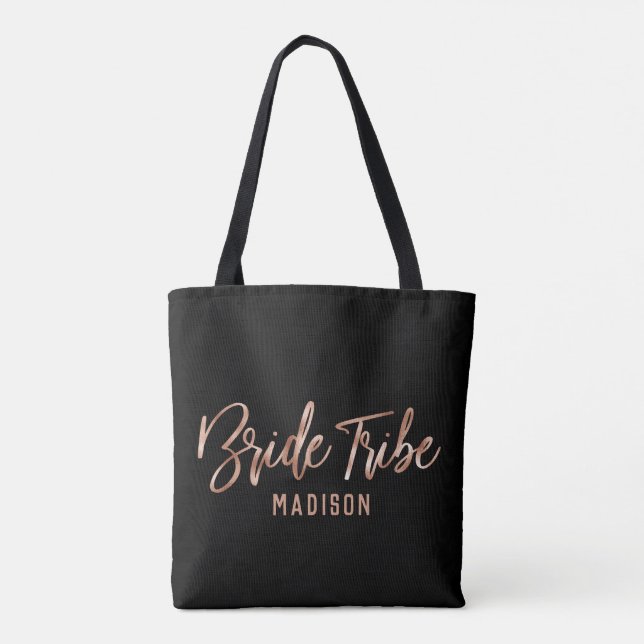 Chic Rose Gold Moderne Braut Braut Hochzeit Monogr Tasche (Rückseite)
