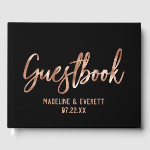 Chic Rose Gold Moderne Typografie Hochzeit Monogra Gästebuch