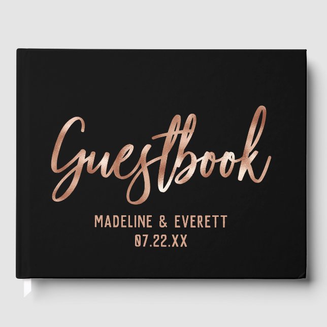 Chic Rose Gold Moderne Typografie Hochzeit Monogra Gästebuch (Vorderseite)