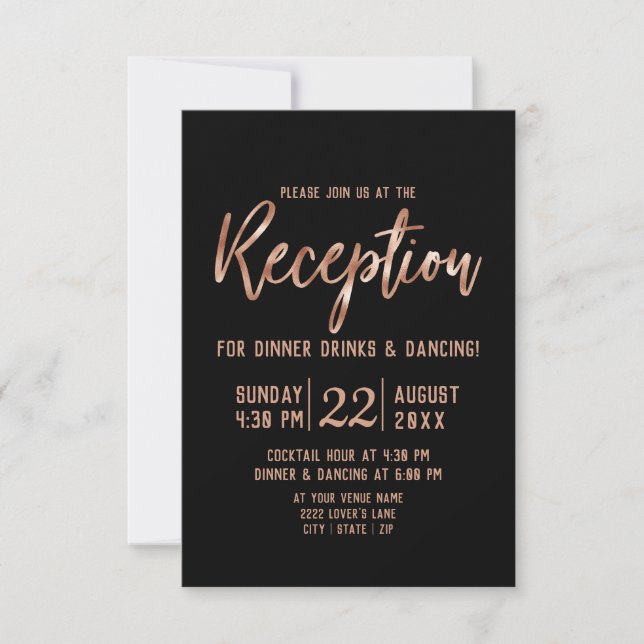 Chic Rose Gold Moderne Typografie Hochzeitsempfang Einladung (Vorderseite)