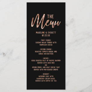 Chic Rose Gold Moderne Typographie Mariage Menu