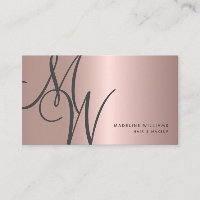 Chic Rose Gold Monogram Script Initials Stylist Visitenkarte (Vorderseite)