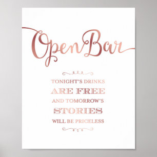 Chic Rose Gold OFFENE BAR QUOTE Beschriftung Poster