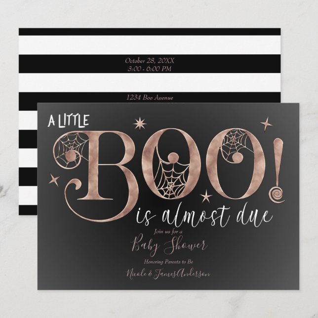 Chic Rose Gold Pink BOO Elegante Kinderdusche Einladung (Vorne/Hinten)