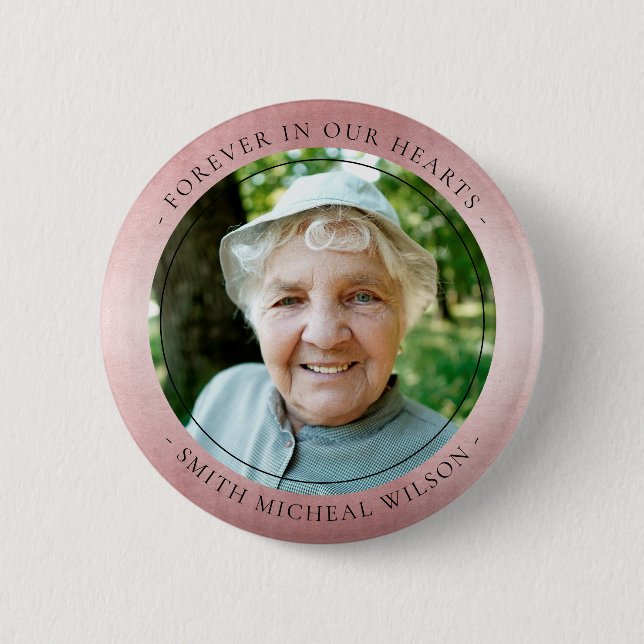 Chic Rose Gold Pink Foil Sympathy Memorial Foto Button (Vorderseite)