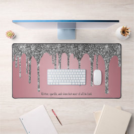Chic Rose Gold Pink Silver Glitzer Tropfen Custom Schreibtischunterlage