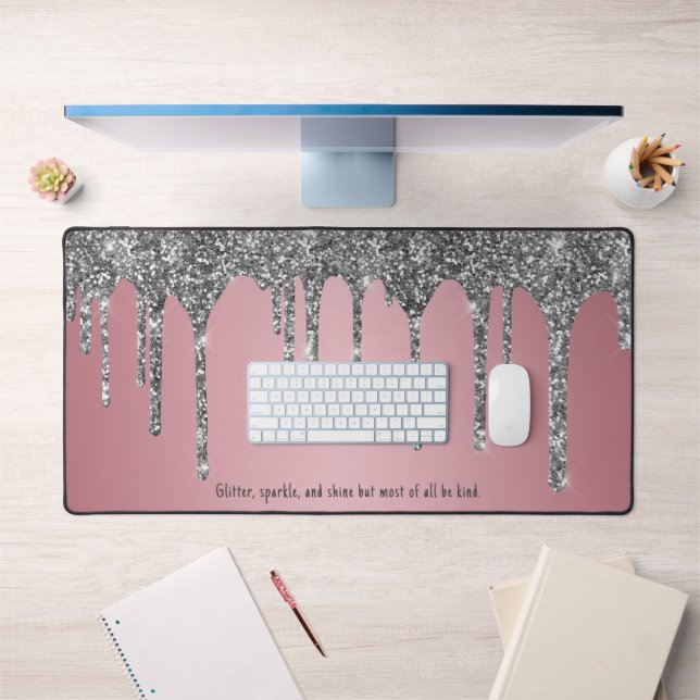 Chic Rose Gold Pink Silver Glitzer Tropfen Custom Schreibtischunterlage (Büro 1)