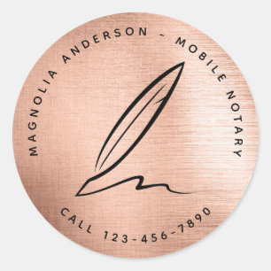 Chic Rose Gold Quill Mobile Notar Runder Aufkleber