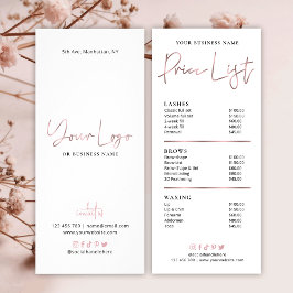 Chic Rose Gold Salon Preisliste der Dienstleistung Werbekarte