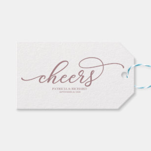 Chic Rose Gold Script Cheers Weinflaschen Tags Geschenkanhänger