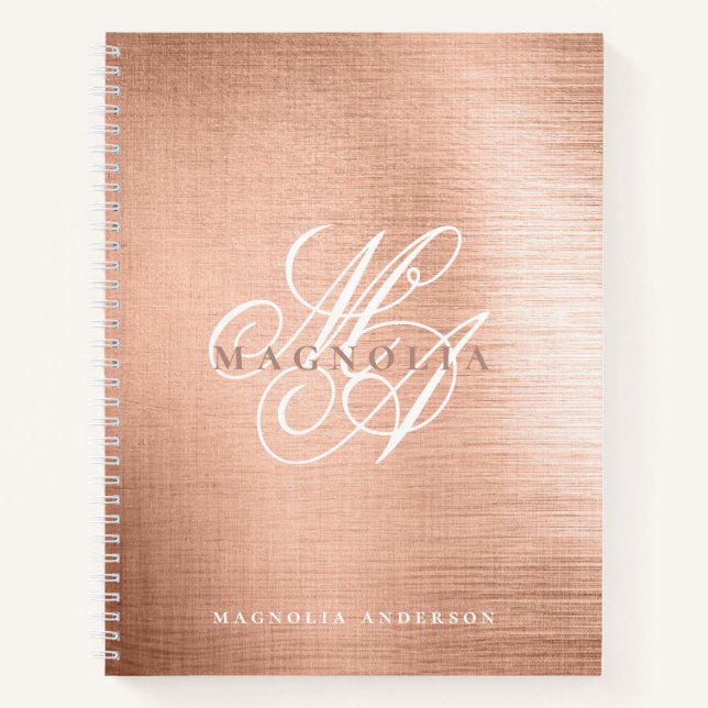 Chic Rose Gold Script Monogram Notizbuch (Vorderseite)