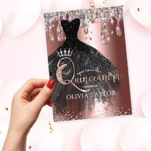 Chic Rose Gold Silber Glitzer Tropfen Quinceanera Einladung