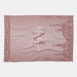 Chic Rose Gold Sparkle Drilling Glitzer Monogram Geschirrtuch