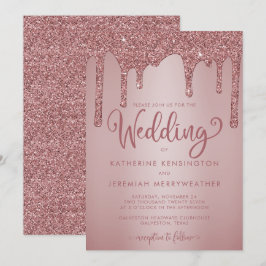 Chic Rose Gold Sparkle Dripping Glitzer Wedding Einladung