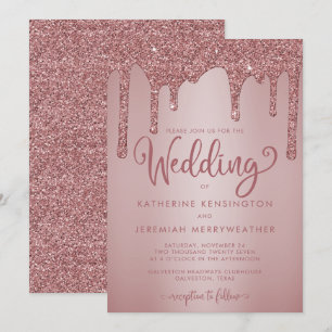 Chic Rose Gold Sparkle Dripping Glitzer Wedding Einladung