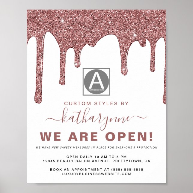 Chic Rose Gold Sparkle Glitzer Tropfen Business Poster (Vorne)