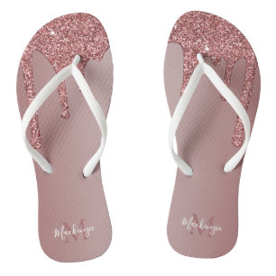 Chic Rose Gold Sparkle Glitzer Tropfen Monogram Flip Flops