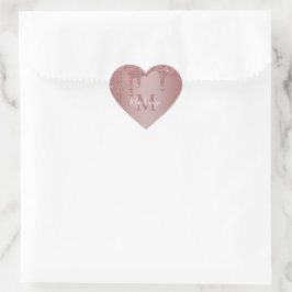 Chic Rose Gold Sparkle Glitzer Tropfen Monogram Herz-Aufkleber