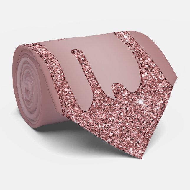 Chic Rose Gold Sparkle Glitzer Tropfen Monogram Krawatte (Gerollt)