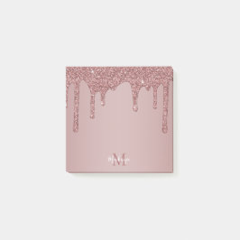 Chic Rose Gold Sparkle Glitzer Tropfen Monogram Post-it Klebezettel