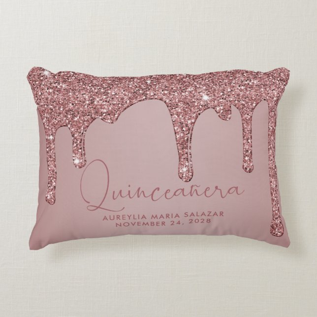 Chic Rose Gold Sparkle Glitzer Tropfen Quinceanera Dekokissen (Vorderseite)