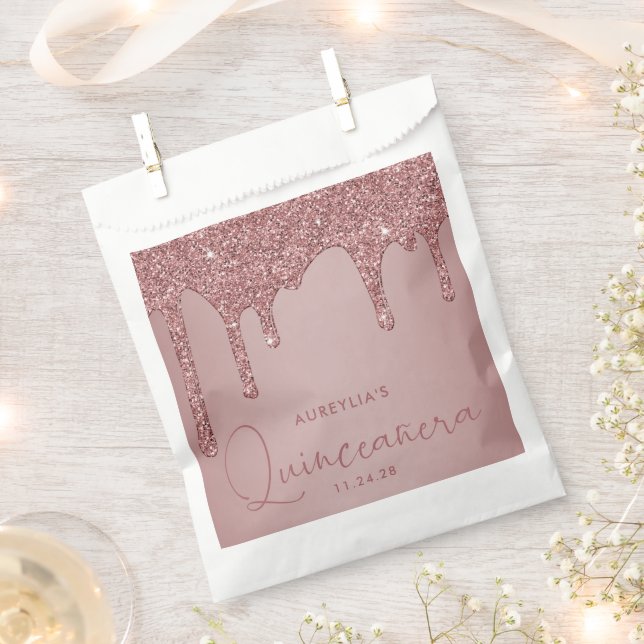 Chic Rose Gold Sparkle Glitzer Tropfen Quinceanera Geschenktütchen (Ausgeschnitten)