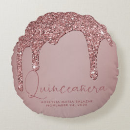 Chic Rose Gold Sparkle Glitzer Tropfen Quinceanera Rundes Kissen