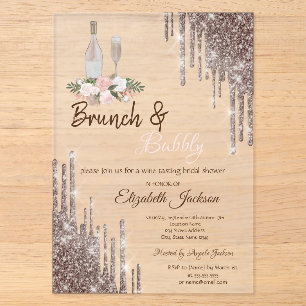 Chic Rose Gold Tropfen Brunch & Bubbly Brautparty Acryleinladungen