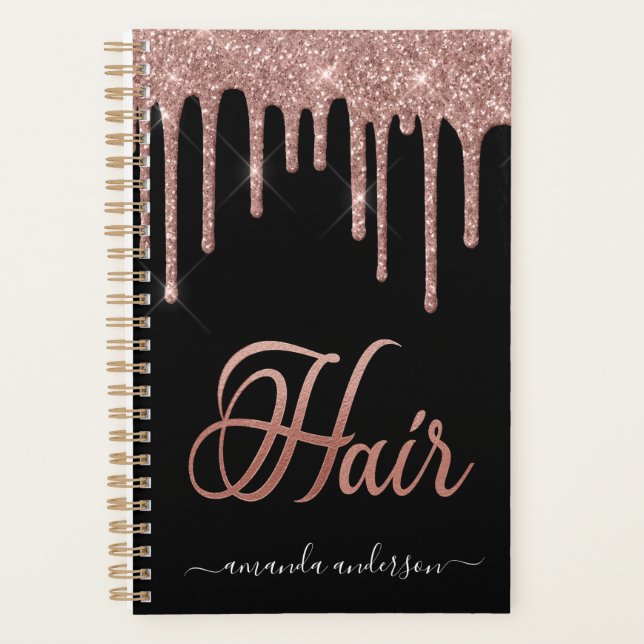 Chic Rose Gold Tropfen Haar Termin Buch Planer (Vorderseite)