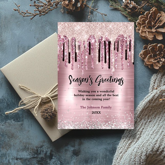 Chic Rose Gold Tropfen Neujahr Weihnachtsgrüße Karte (Von Creator hochgeladen)