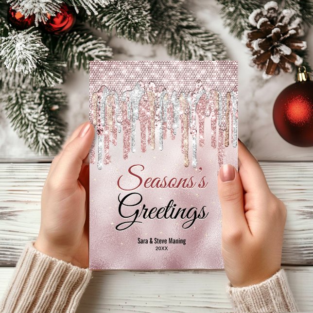 Chic Rose Gold Tropfen Weihnachts-Neujahr Gruß Karte (Von Creator hochgeladen)