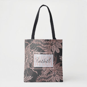 Chic Rose Gold und Black Floral Zeichnungen Monogr Tasche