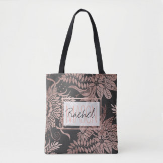 Chic Rose Gold und Black Floral Zeichnungen Monogr Tasche