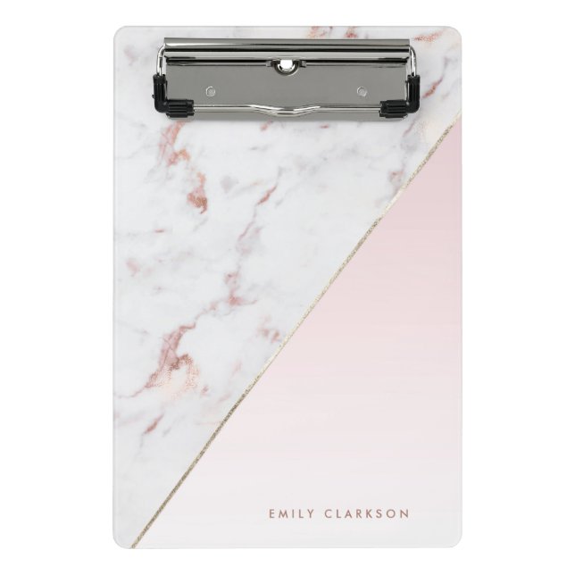 Chic Rose Gold und Weiß Marmor Personalisiert Mini Klemmbrett (Vorderseite)