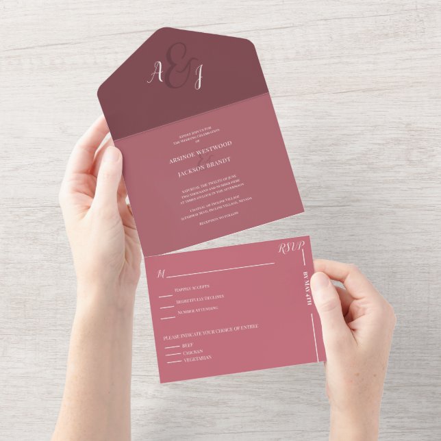 Chic Rose Gold Wedding All In One Einladung (Abreißen)