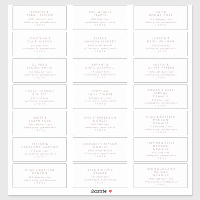 Chic Rose Gold Wedding Guest Address Labels (Blatt)