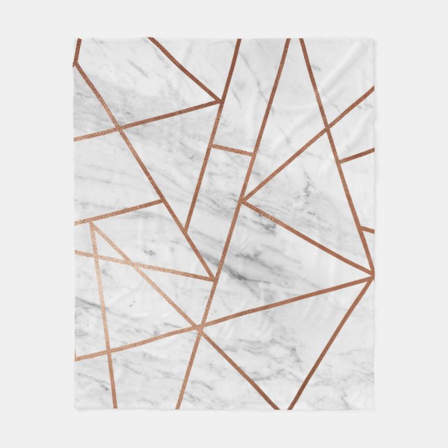 Chic Rose Gold Weißer Marmor Stilvoll Fleecedecke (Vorderseite)