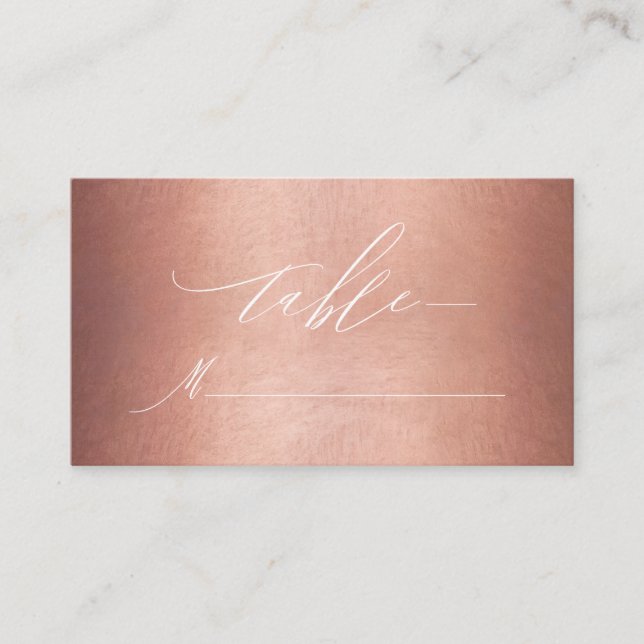 Chic Rose Gold White Script Monogram Wedding Platzkarte (Vorderseite)