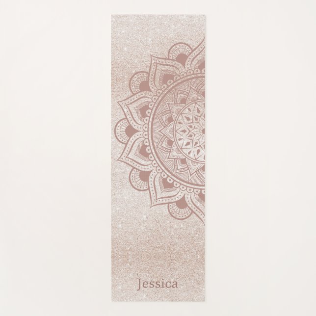 Chic Rose Gold Yogi Mandala Namaste Om Individuell Yogamatte (Vorderseite)