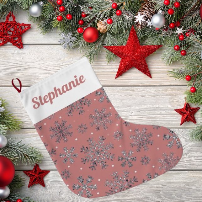 Chic Rose Goldene Weihnachten und elegante Schneef Großer Weihnachtsstrumpf (Von Creator hochgeladen)