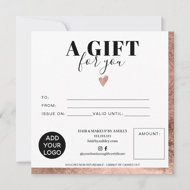 Chic Rose Goldfolie Quadrat Geschenkgutschein (Vorderseite)