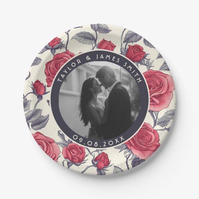 Chic Rose Minimalistische Hochzeiten Teller für Pa (Vorderseite)