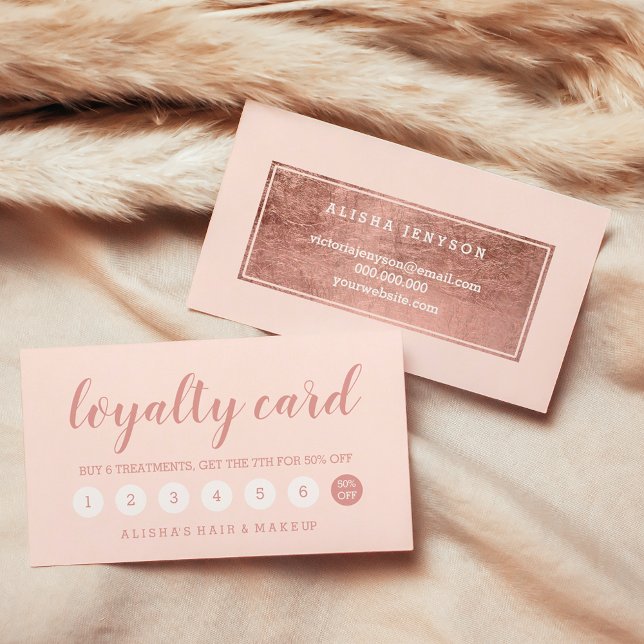 Chic rose or typographie blush rose carte de fidél (Chic rose gold typography blush pink loyalty card)