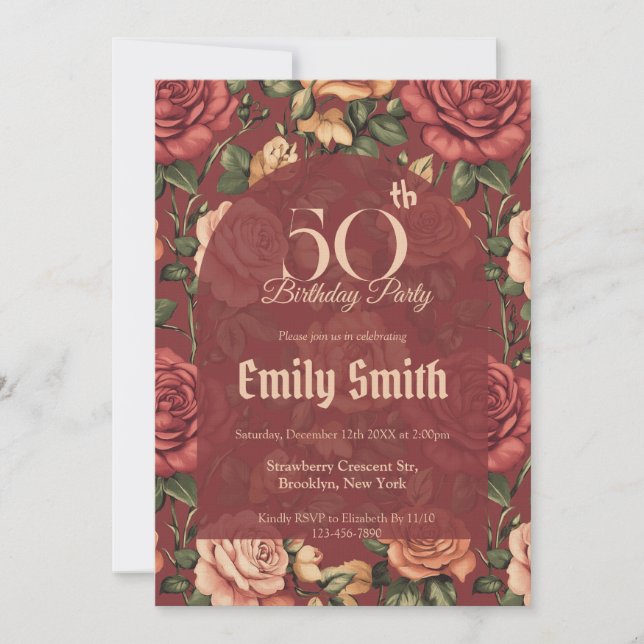 Chic Rose Petal Milestone Birthday Einladung (Vorderseite)